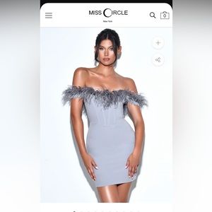 Miss Circle Lena Grey Off The Shoulder Feather Corset Dress